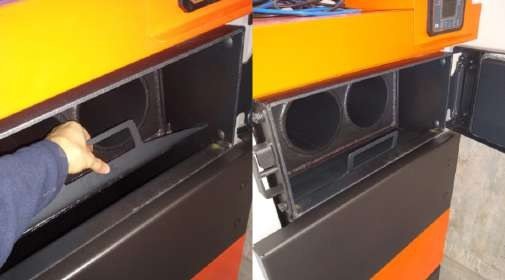 Flame bumper deflector plate seated inside the boiler above the loading chamber